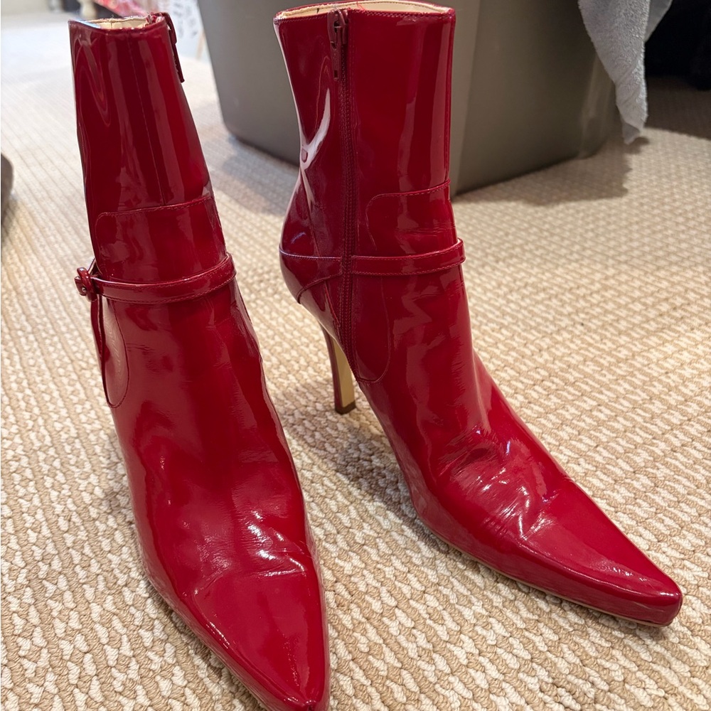 Steve Madden Red Patent Pointed Toe Ankle Boots